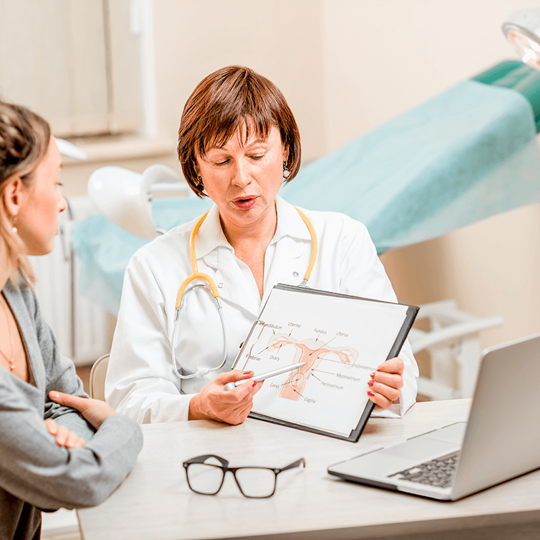 A woman being examined by a gynecologist
